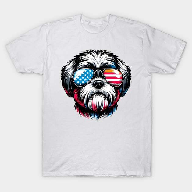 Shih Tzu Patriotic Sunglasses American Flag 4th of July T-Shirt by karishmamakeia